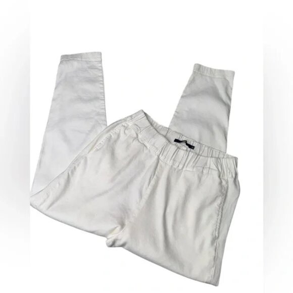 Jarbo Linen-Blend Pull-On Pants – White Slim Straight Leg, Minimalist Luxe - Picture 2 of 5